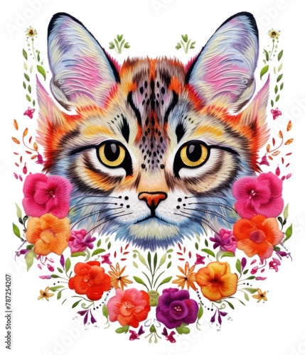 PNG The cat in embroidery style painting pattern animal.