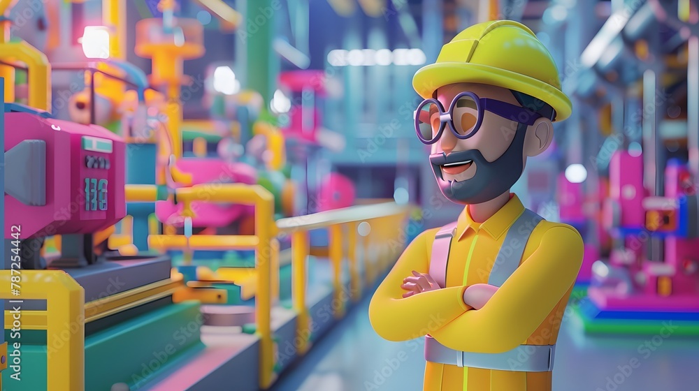 Joyful Employee Fully Engaged in a Vibrant Industrial Production Line Joyful Employee Fully Engaged in a Vibrant Industrial Production Line
