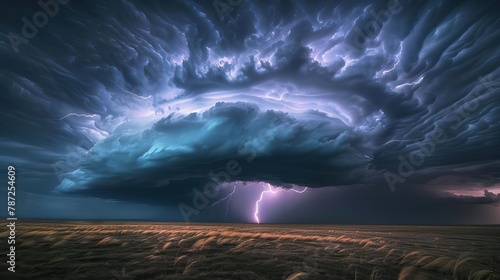dramatic lightning strike in ominous dark clouds powerful nature photography photo