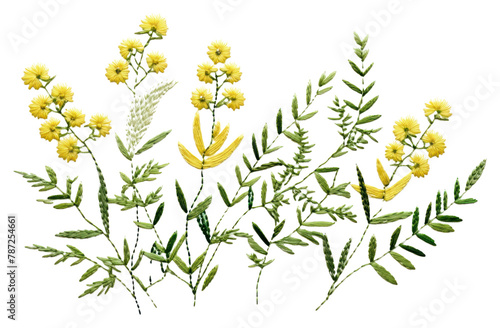 PNG Plant in embroidery style flower herbs wildflower. photo