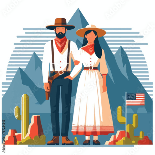 a pair of young men and women in traditional American clothing