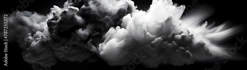 Powerful Charcoal Burst Explosion with Swirling Smoke and Dust Particles in Futuristic Atmosphere photo