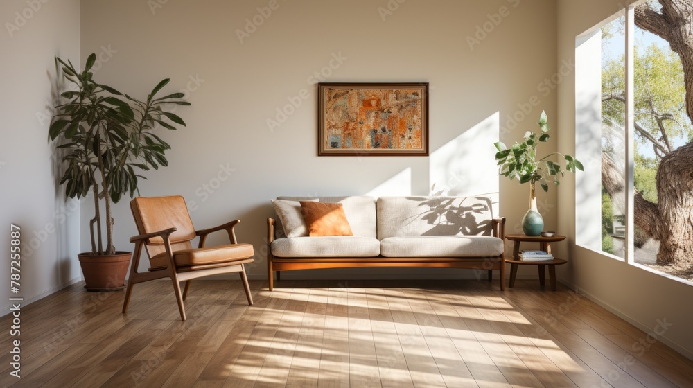 retro home interior design with wood floor and large windows retro home interior design with wood floor and large windows