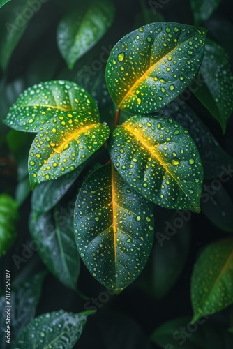 Raindrops on Taro Leaf with Golden Veins