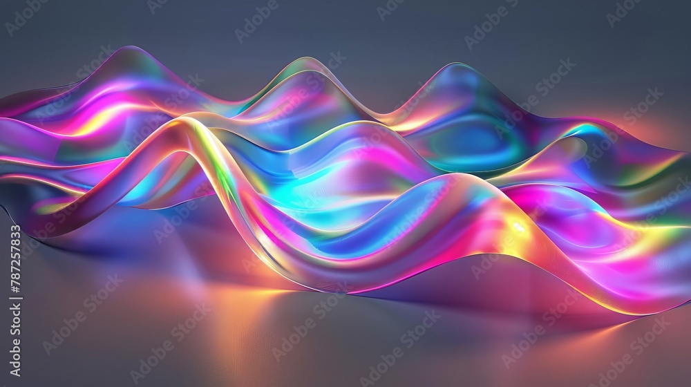 Fototapeta premium iridescent holographic neon curved wave motion background fluid gradient design