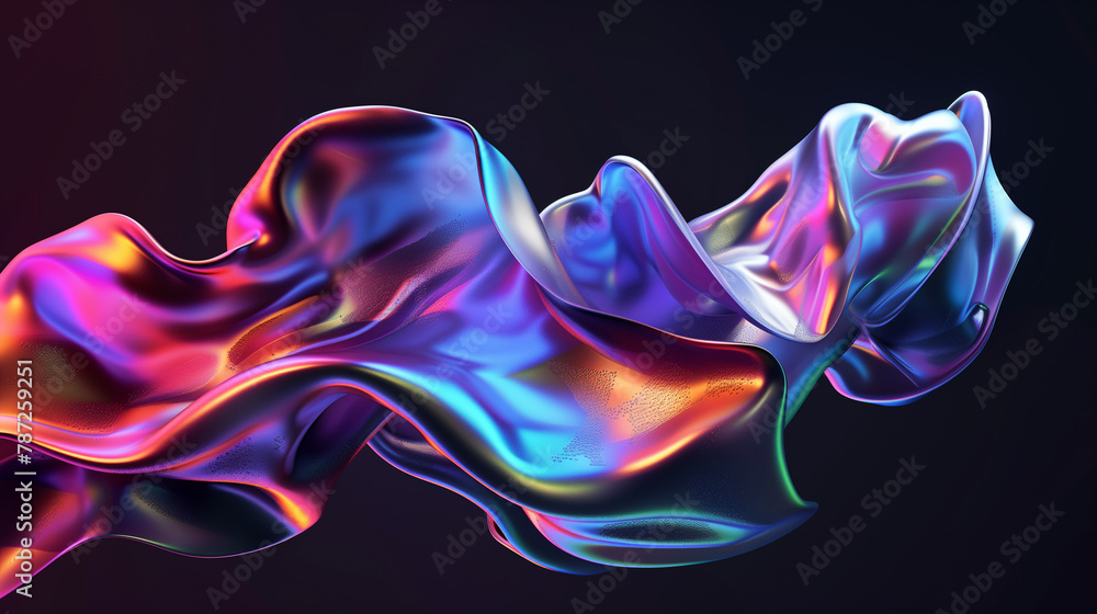 Gradient colorful holographic liquid metal wavy shape. Gradient colorful holographic liquid metal wavy shape.