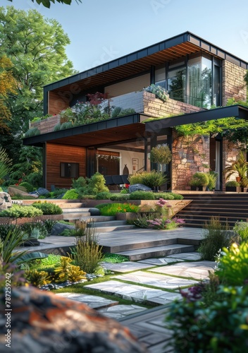 Modern House Exterior Design with Landscaping © Adobe Contributor