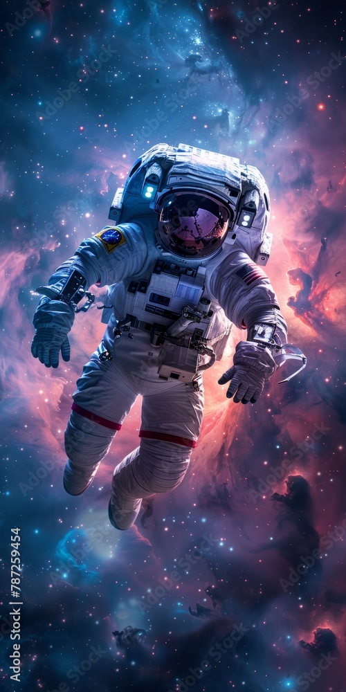 Astronaut in spacesuit floating in the vastness of space