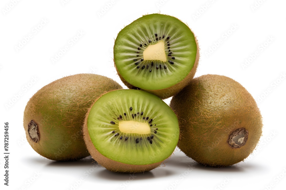 Kiwifruits showcased against a white isolated background in foodgraphy Kiwifruits showcased against a white isolated background in foodgraphy
