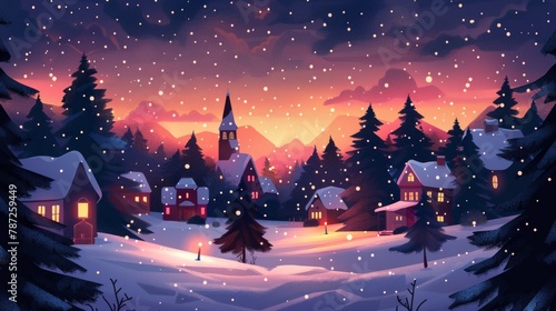 Snowy Village Landscape