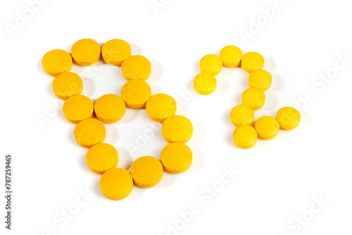 Vitamin B 2 Pills isolated - B2 on white background