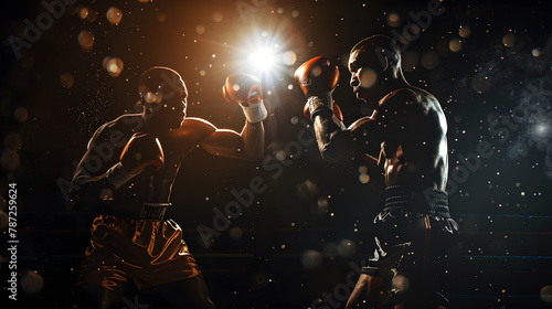 3 boxers boxing on dark background with copy space Sport concept : Generative AI