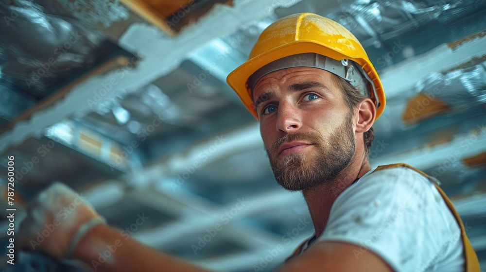 Professional Electrician at Work on Electrical System Professional Electrician at Work on Electrical System