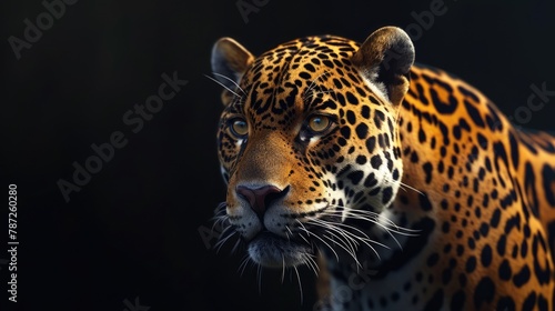 Sleek Jaguar Silhouetted in Darkness