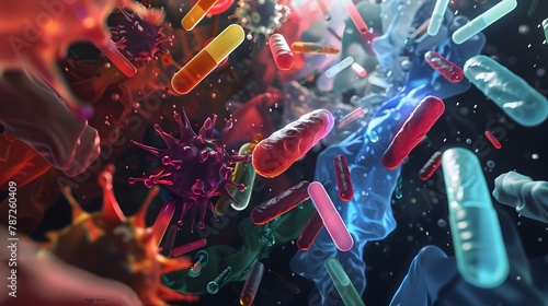 Abstract Depiction of Antibiotics Combating Bacterial Infection in the Body photo