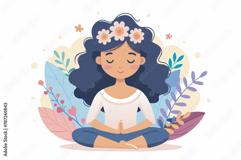 international yoga day, woman in meditation yoga vector illustration