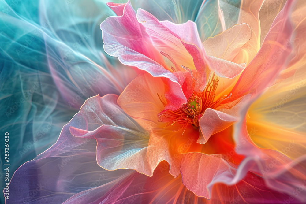 Vibrant and Abstract Closeup Photo of Colorful Flower Petals in a Kaleidoscope Pattern and Texture