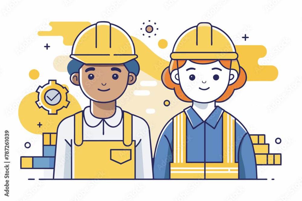Young Construction workers web page vector illustration for workers day, cartoon construction team Young Construction workers web page vector illustration for workers day, cartoon construction team