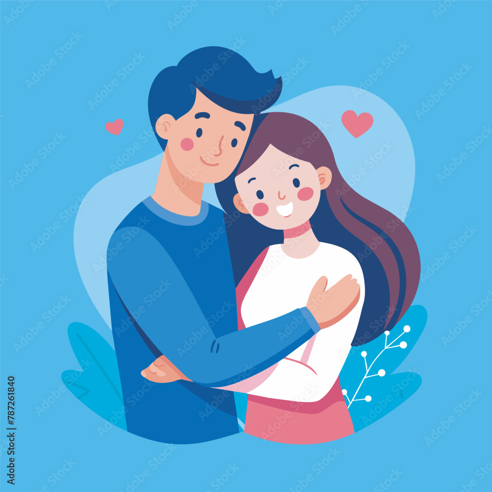 Young loving smiling couple boy and girl standing hugging embracing each other feeling in love vector illustration Young loving smiling couple boy and girl standing hugging embracing each other feeling in love vector illustration