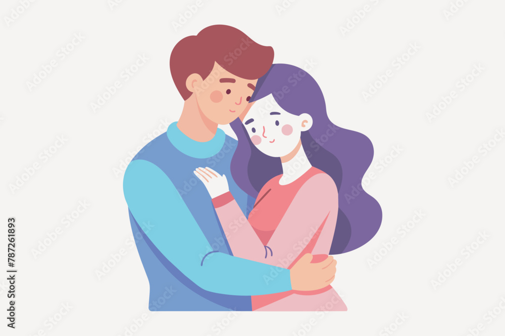 Young loving smiling couple boy and girl standing hugging embracing each other feeling in love vector illustration Young loving smiling couple boy and girl standing hugging embracing each other feeling in love vector illustration