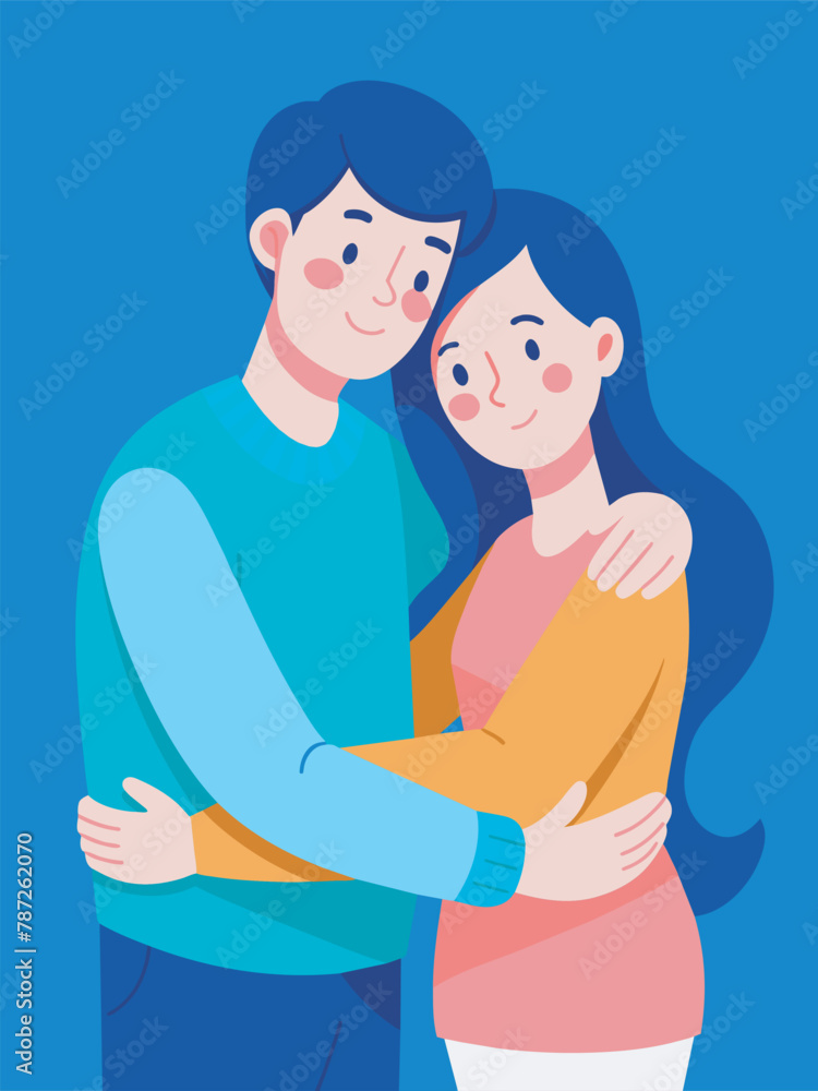 Young loving smiling couple boy and girl standing hugging embracing each other feeling in love vector illustration Young loving smiling couple boy and girl standing hugging embracing each other feeling in love vector illustration