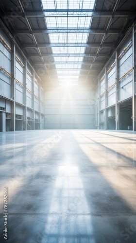 Modern industrial building interior with empty warehouse