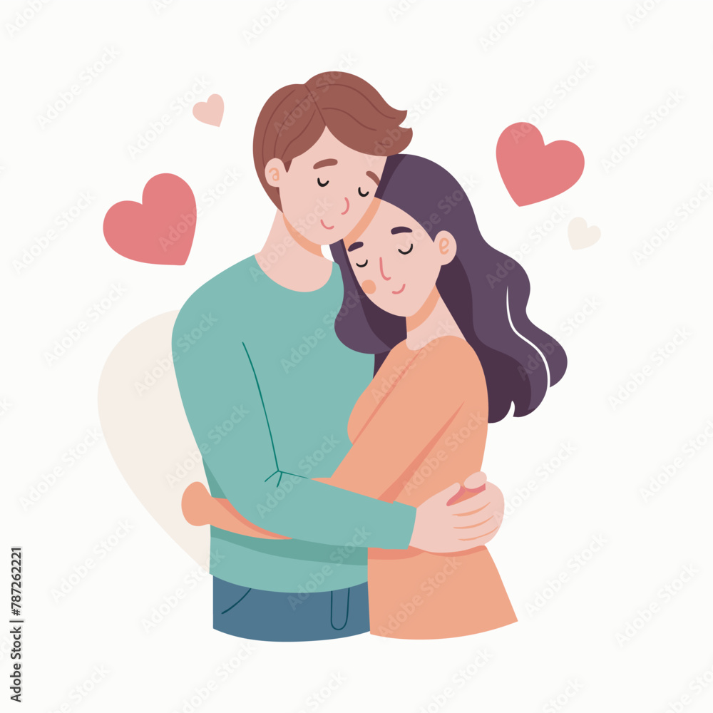 Young loving smiling couple boy and girl standing hugging embracing each other feeling in love vector illustration Young loving smiling couple boy and girl standing hugging embracing each other feeling in love vector illustration