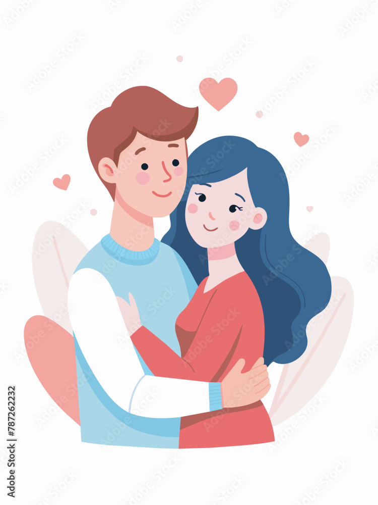 Young loving smiling couple boy and girl standing hugging embracing each other feeling in love vector illustration Young loving smiling couple boy and girl standing hugging embracing each other feeling in love vector illustration