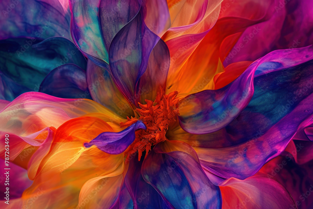 Fototapeta premium Close up of a vibrant and colorful flower with a profusion of delicate petals in full bloom