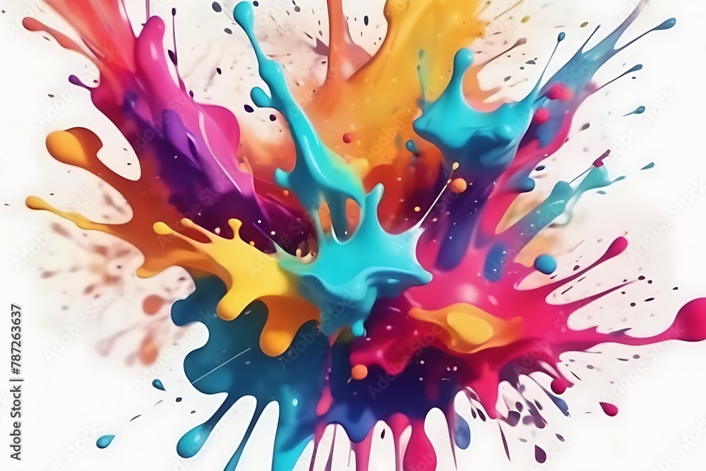 Obraz premium Vibrant Multicolor Paint Splash , Multicolor Splash on White, Liquid Paint Splash