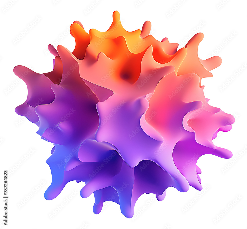 Ball in the form of a volumetric paint spot, purple-orange gradient color isolated on white background. Abstract three dimensional round shape. Ball in the form of a volumetric paint spot, purple-orange gradient color isolated on white background. Abstract three dimensional round shape.