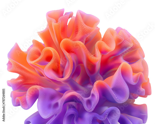 Purple and orange gradient coral object isolated on white background. Abstract three dimensional wavy shape.