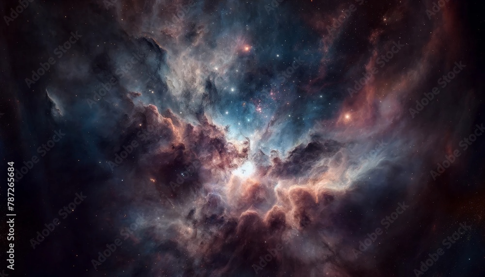 Interstellar dust weaves intricate cosmic tapestry in the vast expanse.