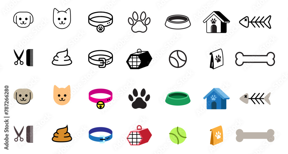 pet icon dog cat and their accecories