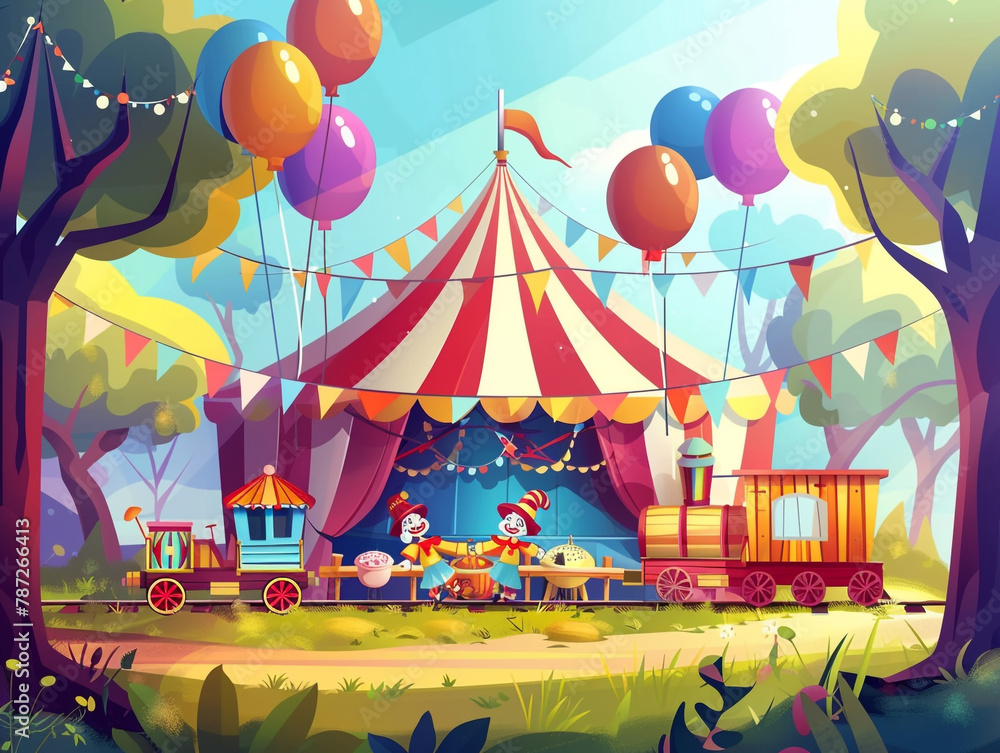 Illustration of a carnival background with circus tent, set up and ready to receive visitors. Illustration of a carnival background with circus tent, set up and ready to receive visitors.
