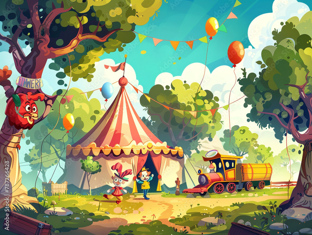 Illustration of a carnival background with circus tent, set up and ready to receive visitors. Illustration of a carnival background with circus tent, set up and ready to receive visitors.