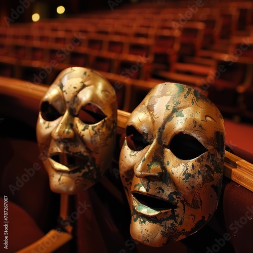 masks on a chair in a theater