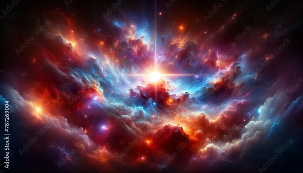 Bright and vibrant supernova explosion. Explosive supernova event depicted in splendid hues and vibrant shades. - obrazy, fototapety, plakaty 