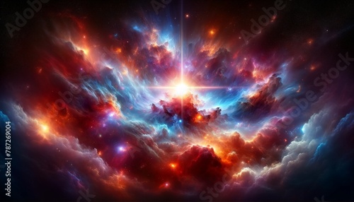 Bright and vibrant supernova explosion. Explosive supernova event depicted in splendid hues and vibrant shades.