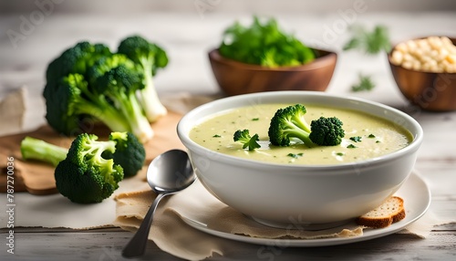 Fresh broccoli cream soup in bowl. 