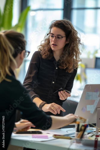 Corporate Business Photography of a Woman Conducting a User Testing Session For Her Startup's App, Generative AI