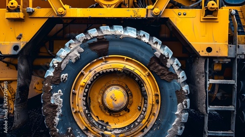 Yellow Mining Truck's Intricate Wheels and Machinery: A Testament to Industrial Power photo