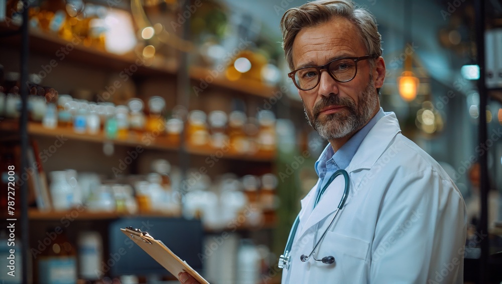 Healthcare consultant with a clipboard in a modern clinic Healthcare consultant with a clipboard in a modern clinic