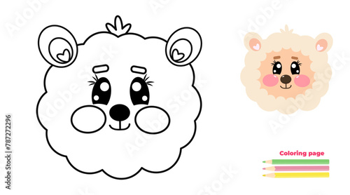 Cute outline kawaii sheep, alpaca, lamb, ewe of face, head. Coloring page illustration for baby, kids. Sheep animal in line drawing. For printable children's and adults coloring page or book	
