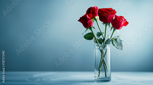 photo of roses in a glass vase on a white background, in the style of minimalism, copy space concept