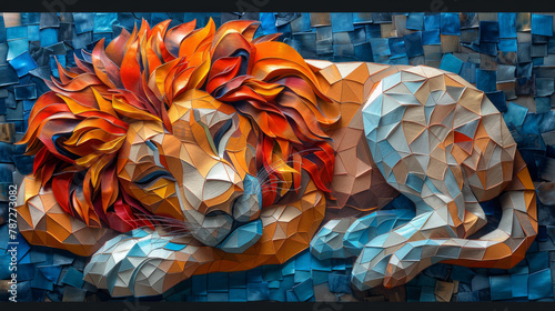 Naklejka A lion is sleeping in a painting