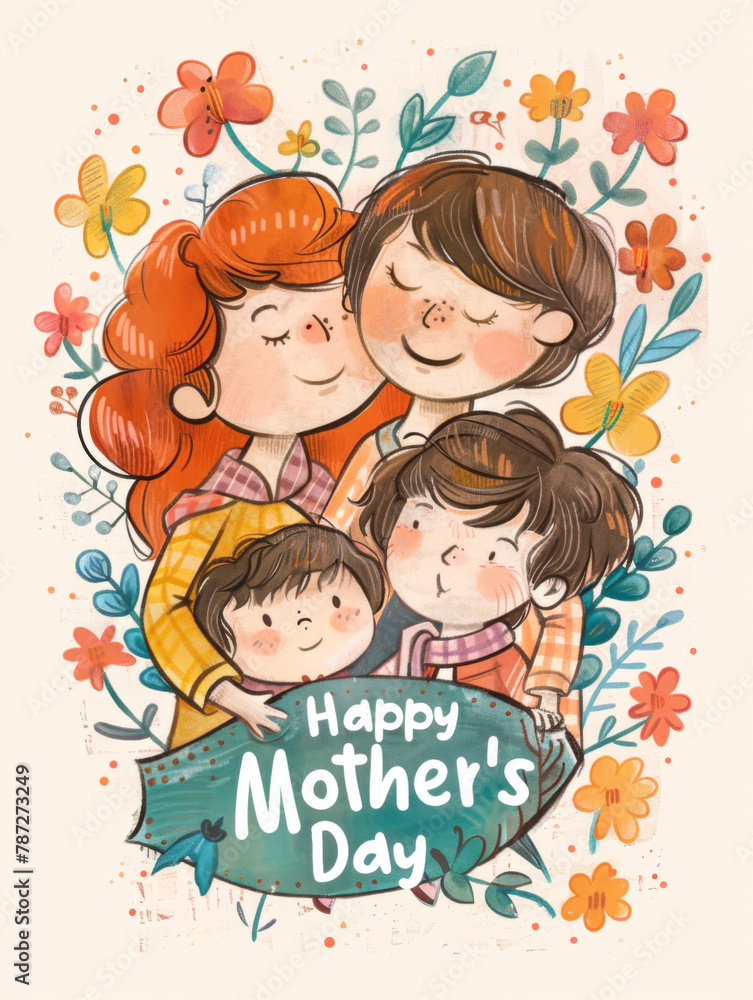 Happy Mother's Day greeting card with family. Happy Mother's Day greeting card with family.