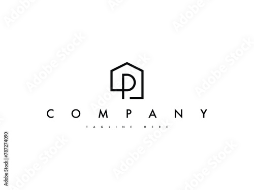 modern letter P house line logo design