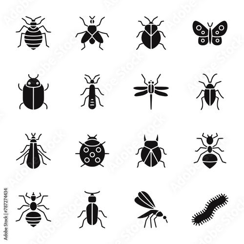 set of silhouettes of insects