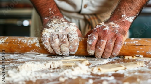 Rolling dough by hand to make sweet bread